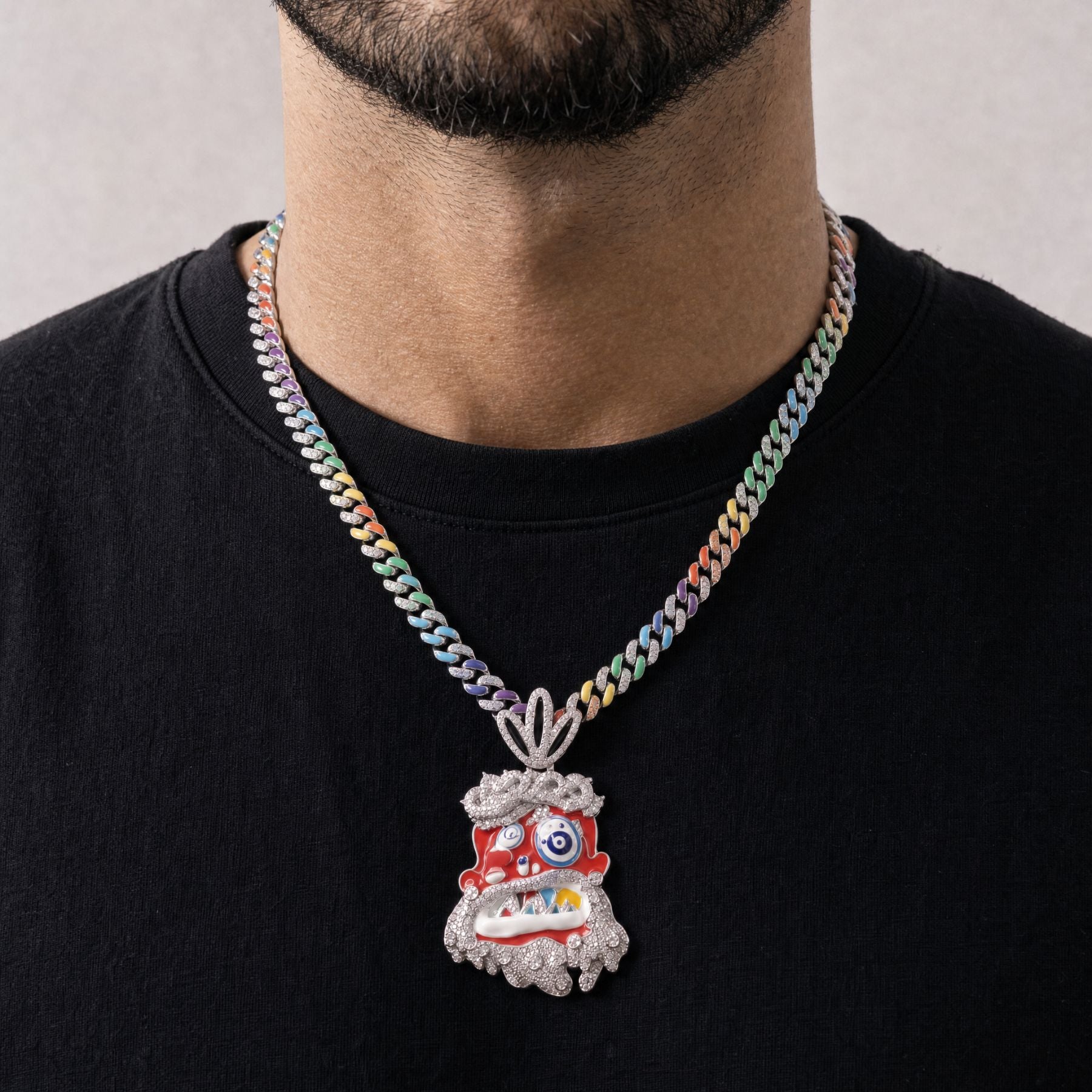 Collar de dibujos animados para hombre, de cobre, cadena cubana multicolor, estilo hip-hop