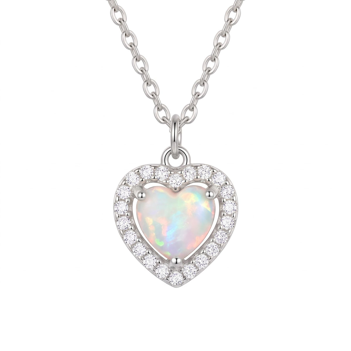 Collier pendentif cœur pour femme, en argent 925, avec pierre effet opale irisée