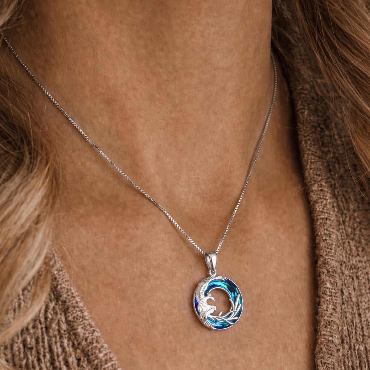 Collier phénix pour femme, en argent 925, avec pendentif cristal, style élégant