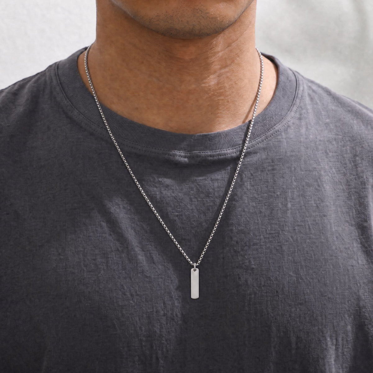 Collier plaque rectangulaire lisse pour homme, en acier inoxydable, style minimaliste