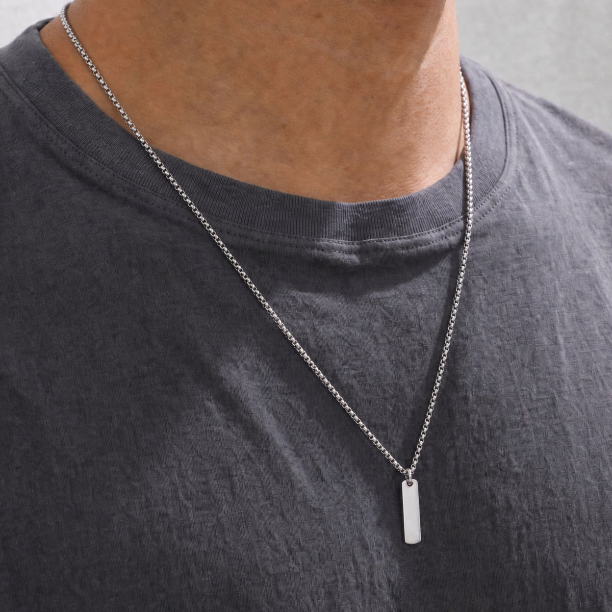 Collier plaque rectangulaire lisse pour homme, en acier inoxydable, style minimaliste