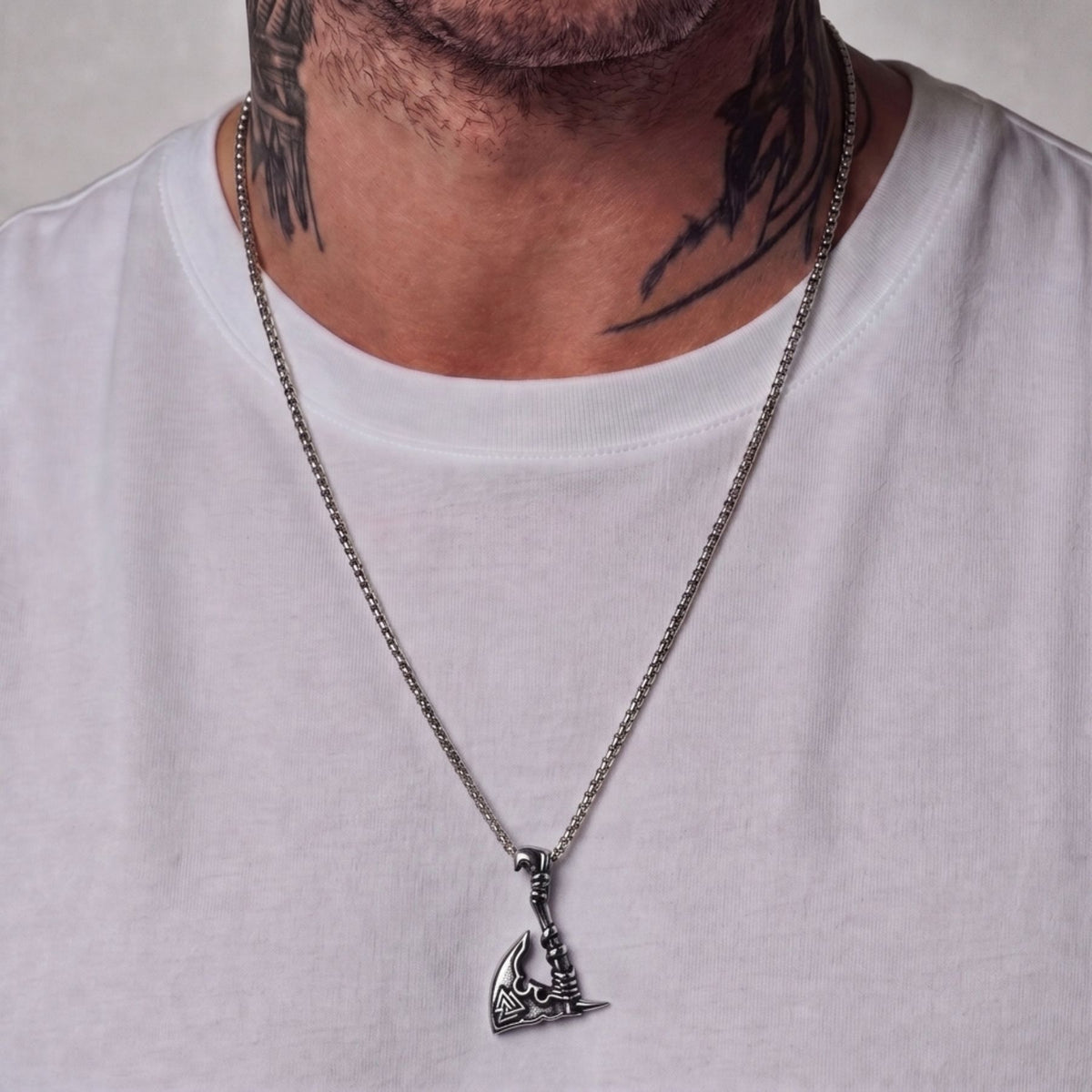 Collier pendentif hache viking Valknut pour homme, en acier inoxydable, motif nordique géométrique