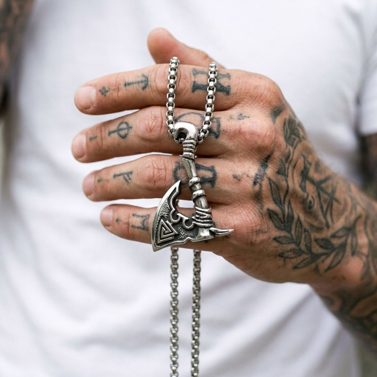 Collier pendentif hache viking Valknut pour homme, en acier inoxydable, motif nordique géométrique
