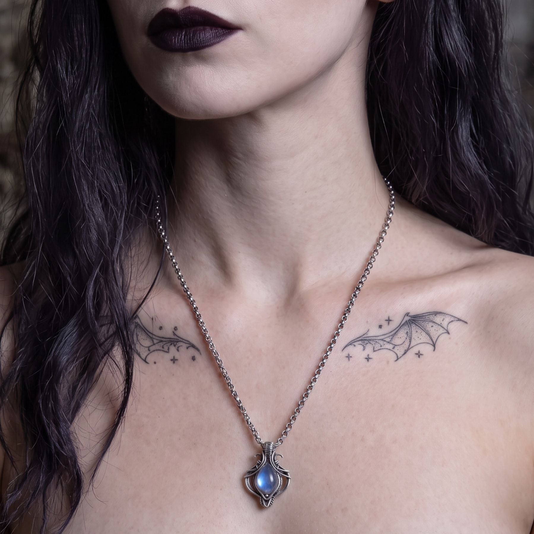 Hexen-Halskette mit Opal für Damen, aus Zinklegierung, im Vintage-Stil