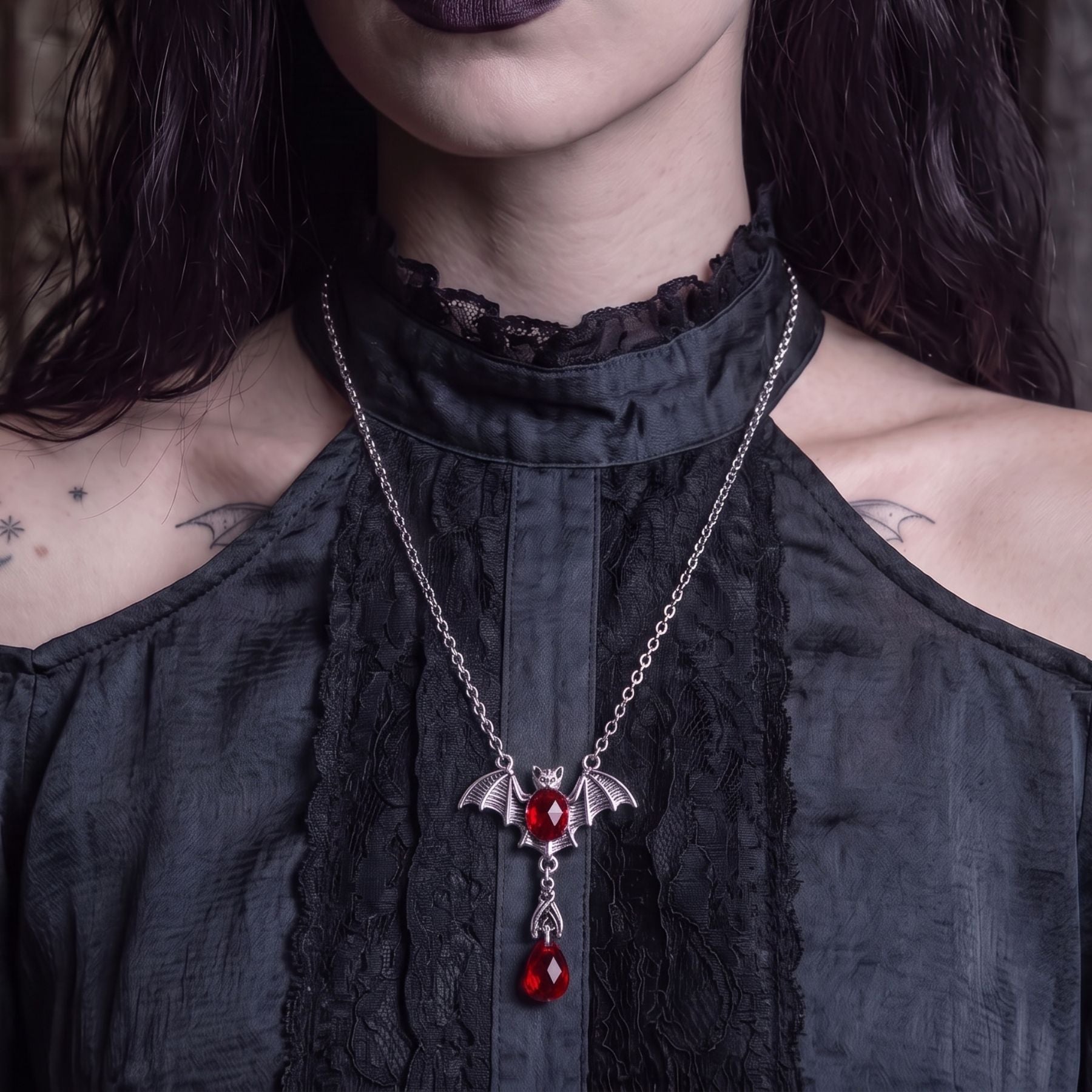 Collar gótico de murciélago para mujer, de aleación de zinc