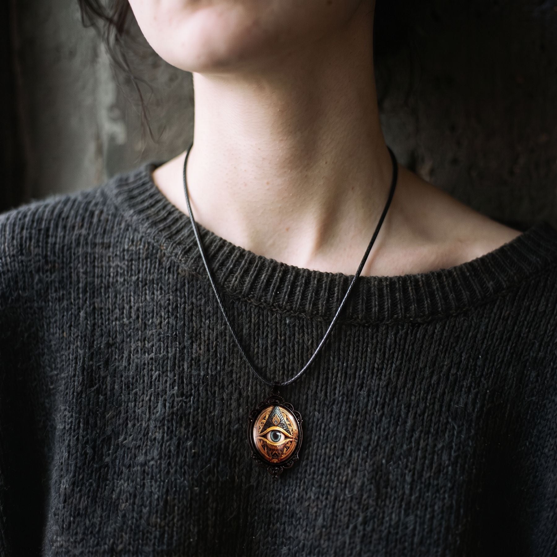 Unisex halsband med Horus öga, i zinklegering, på svart snöre