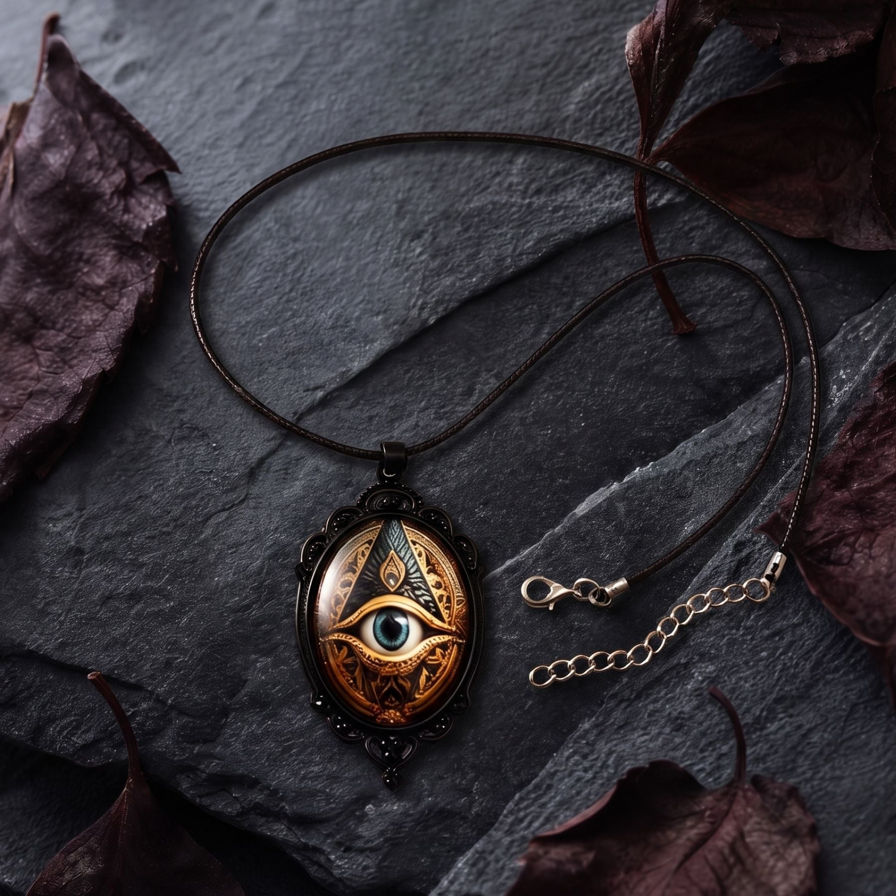 Unisex halsband med Horus öga, i zinklegering, på svart snöre