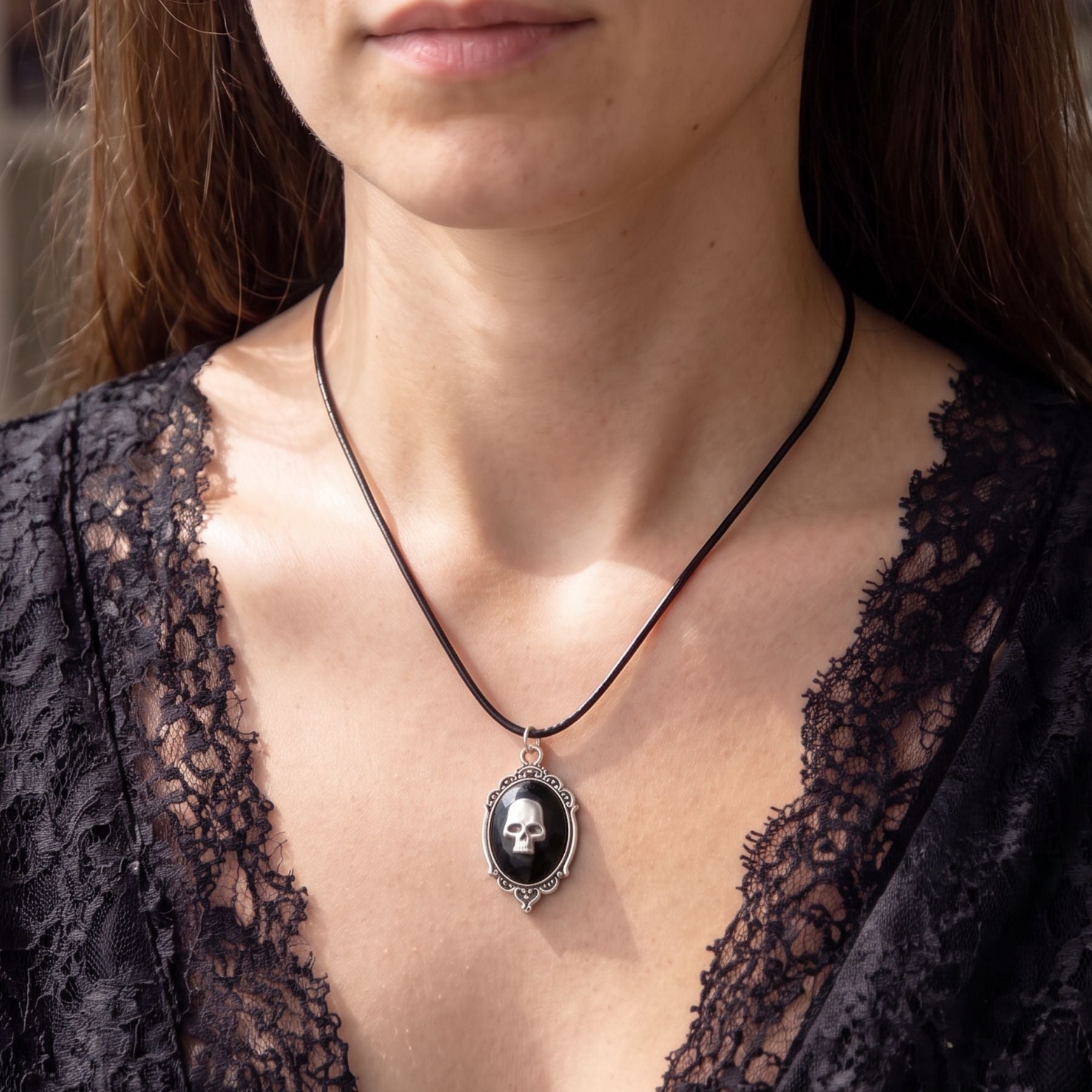 Viktorianische Totenkopf-Halskette für Damen, aus Zinklegierung, im Gothic-Stil