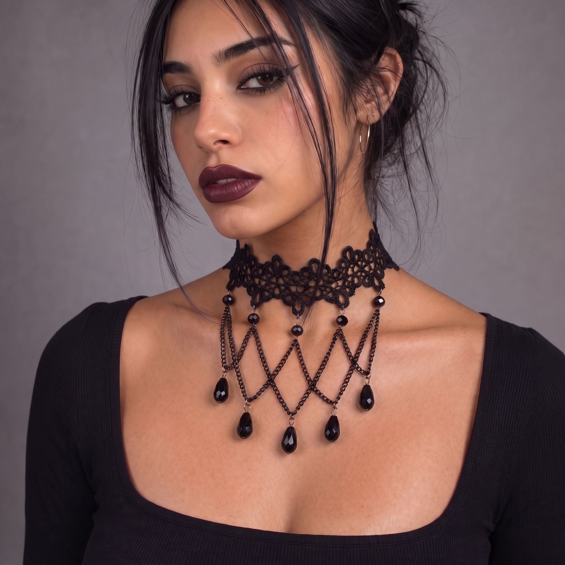 Collier ras de cou gothique victorien pour femme, en dentelle noire