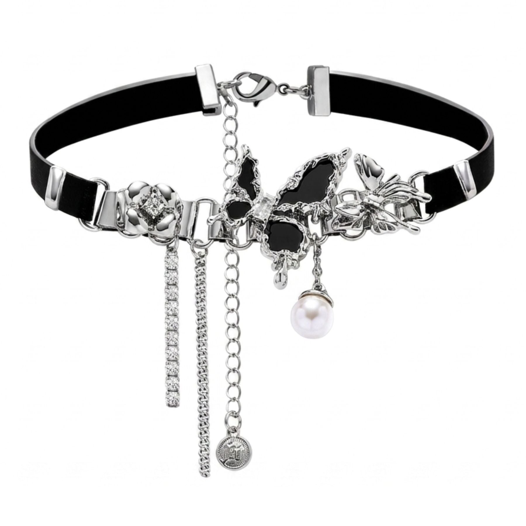 Dámský gotický motýlkový choker z mědi s černou imitací kůže
