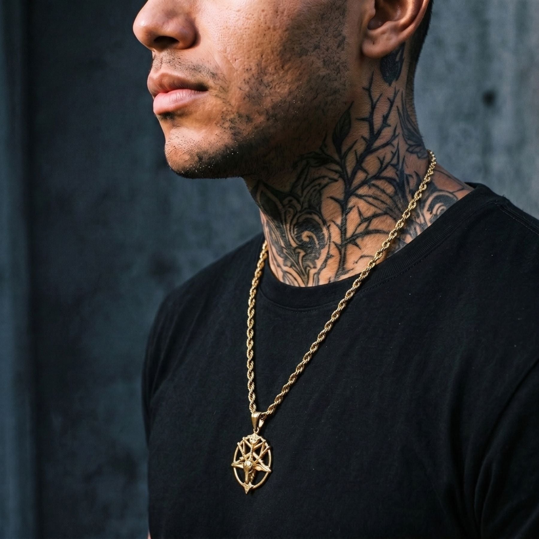 Collier baphomet satanique unisexe, en acier inoxydable doré, style gothique