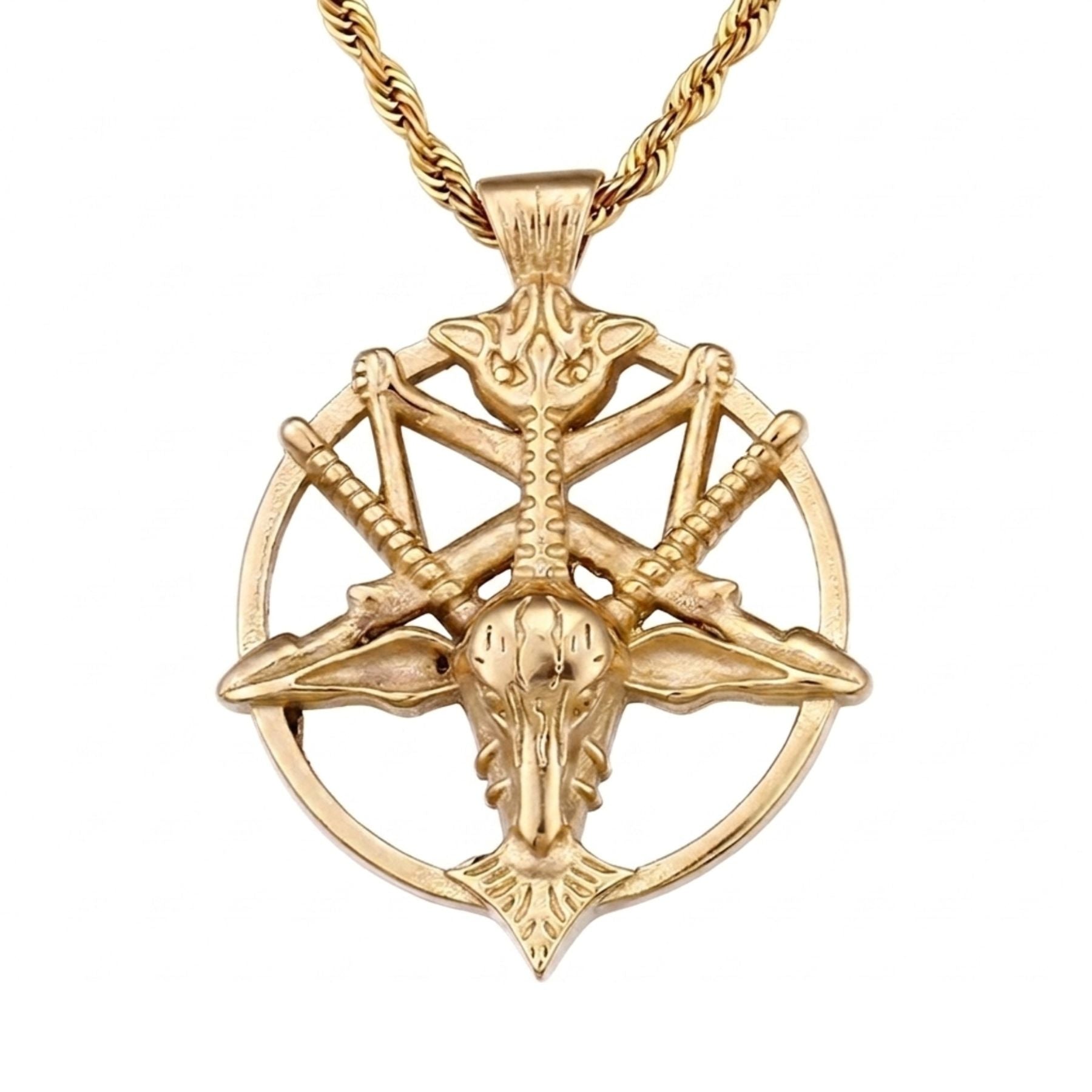 Collier baphomet satanique unisexe, en acier inoxydable doré, style gothique
