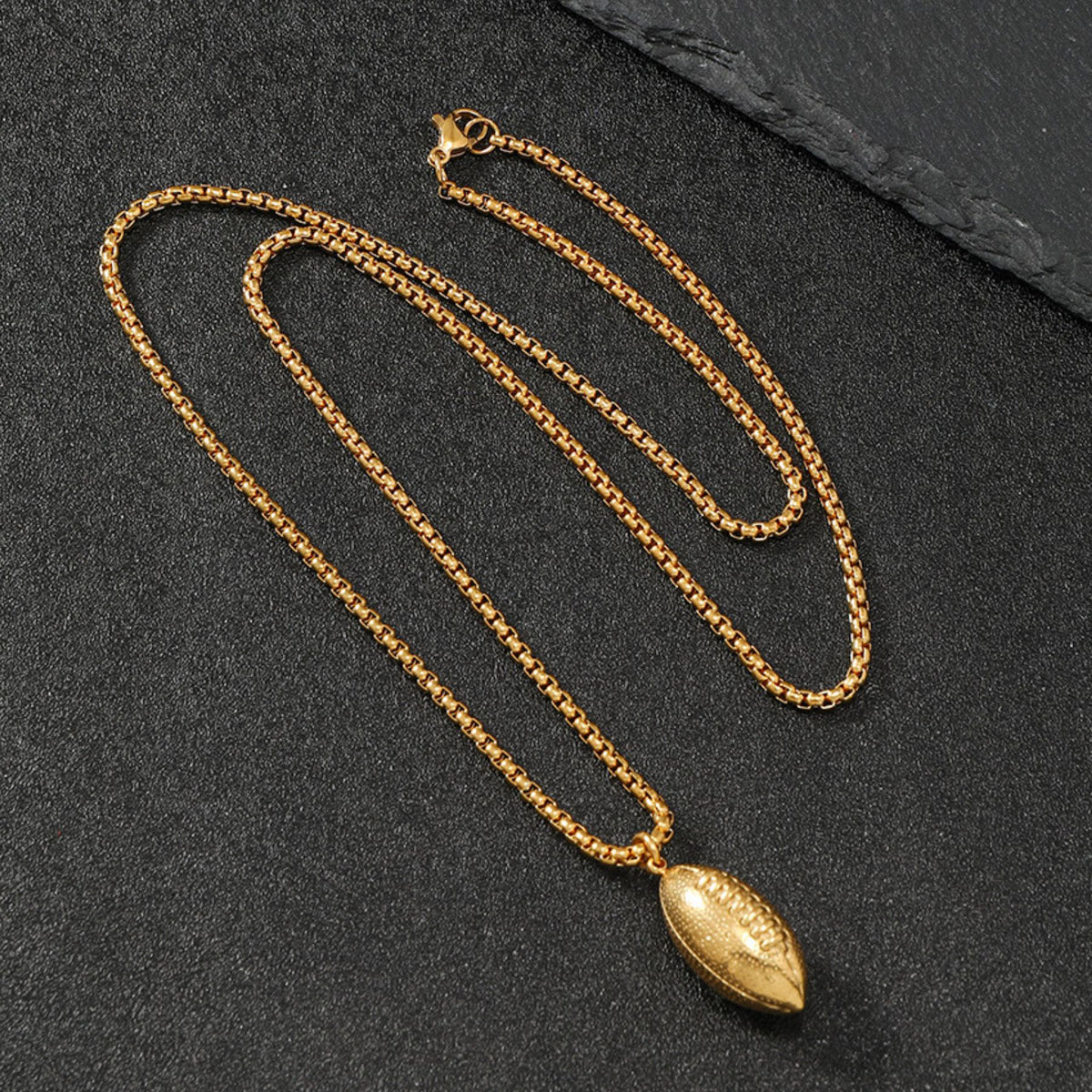 Collier ballon de football américain pour homme, en acier inoxydable, tendance