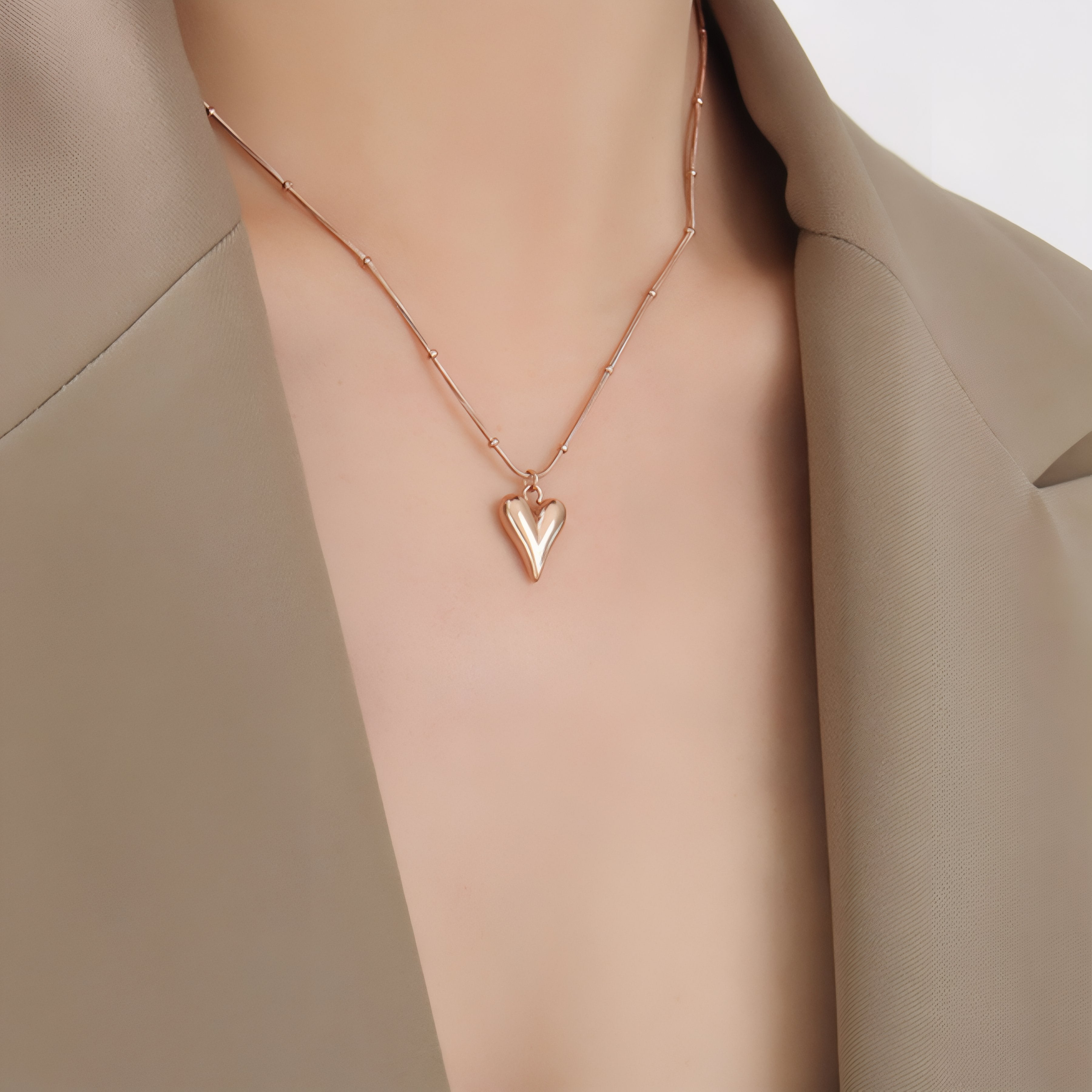 Herzanhänger-Halskette für Damen, Schlangenkette, Edelstahl