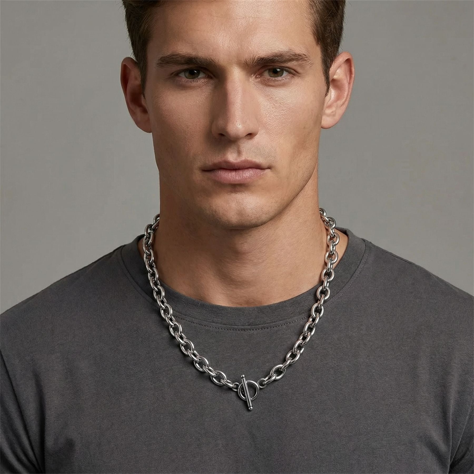 8mm stainless steel curb chain, toggle clasp