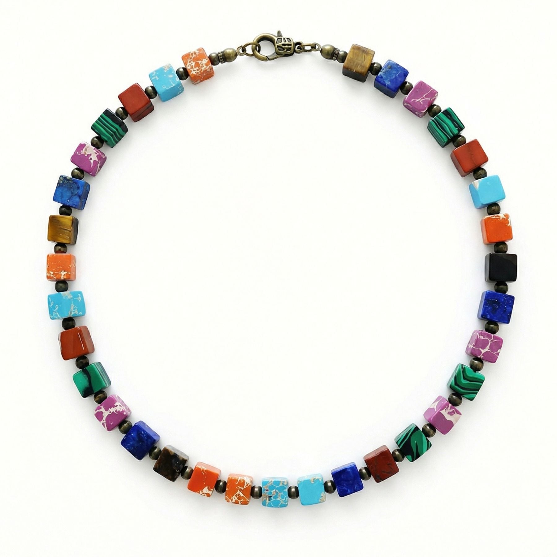 Veelkleurige halsketting van natuurlijke stenen, 7 chakra’s, veelkleurige vierkante kralen
