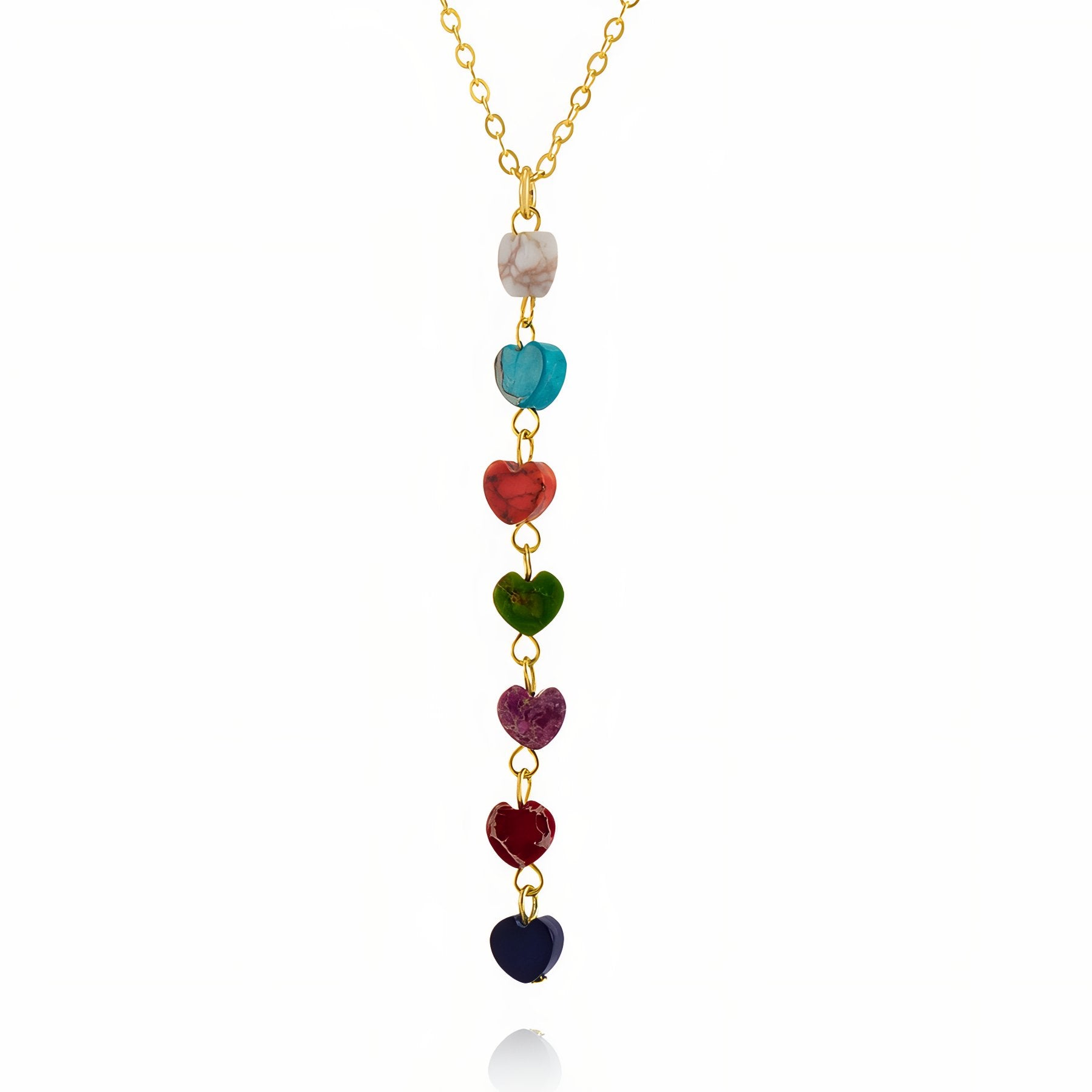 Collier cravate 7 chakras pour femme, motif cœur