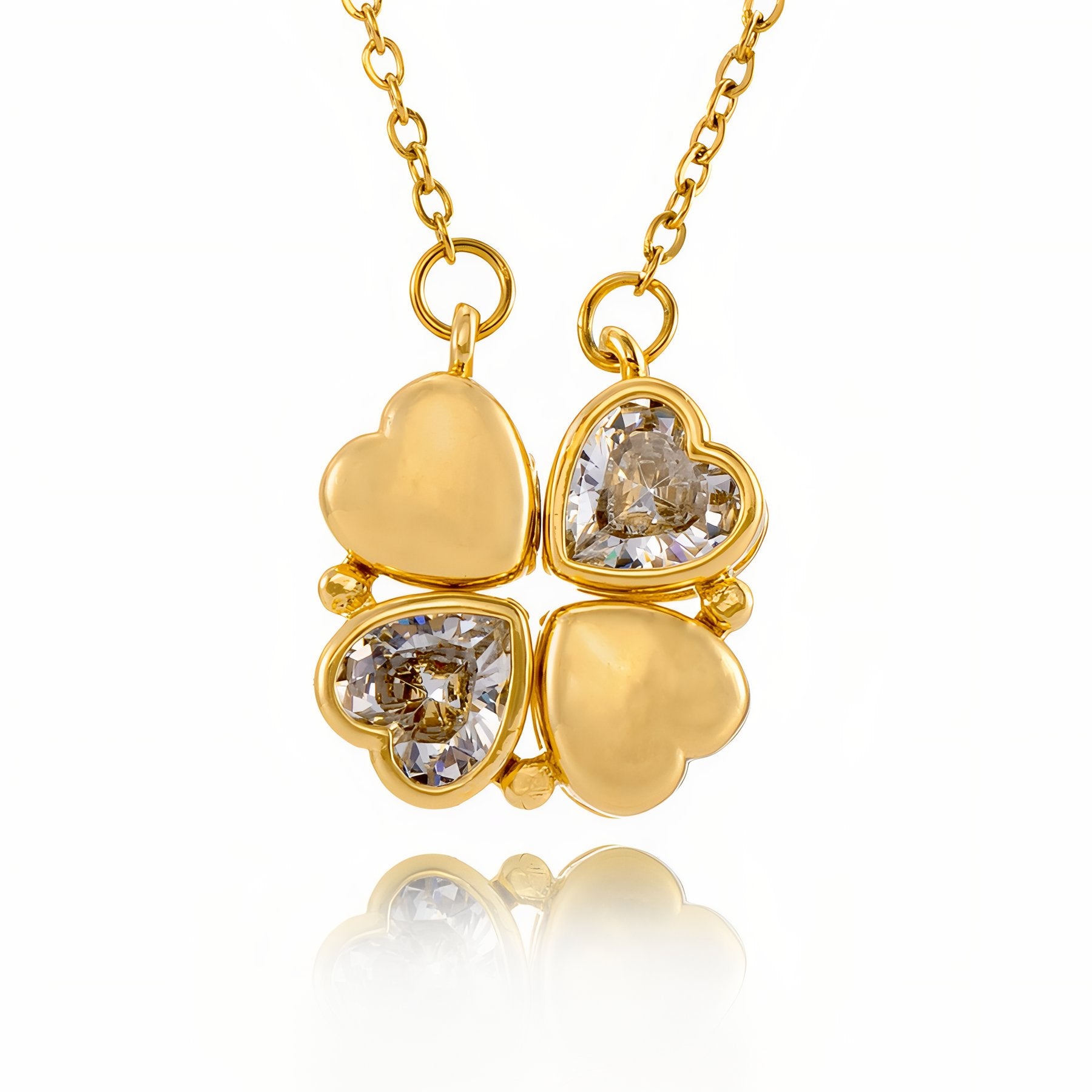 Collier 2-en-1, trèfle à 4 cœurs dorés, chaîne en acier inoxydable