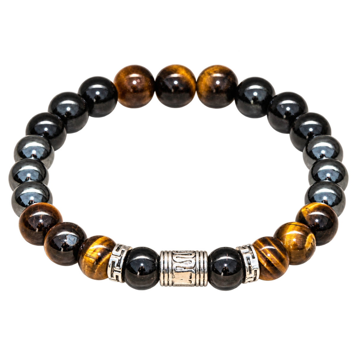 Aégorys armband van tijgeroog, hematiet en obsidiaan, symbool van bescherming