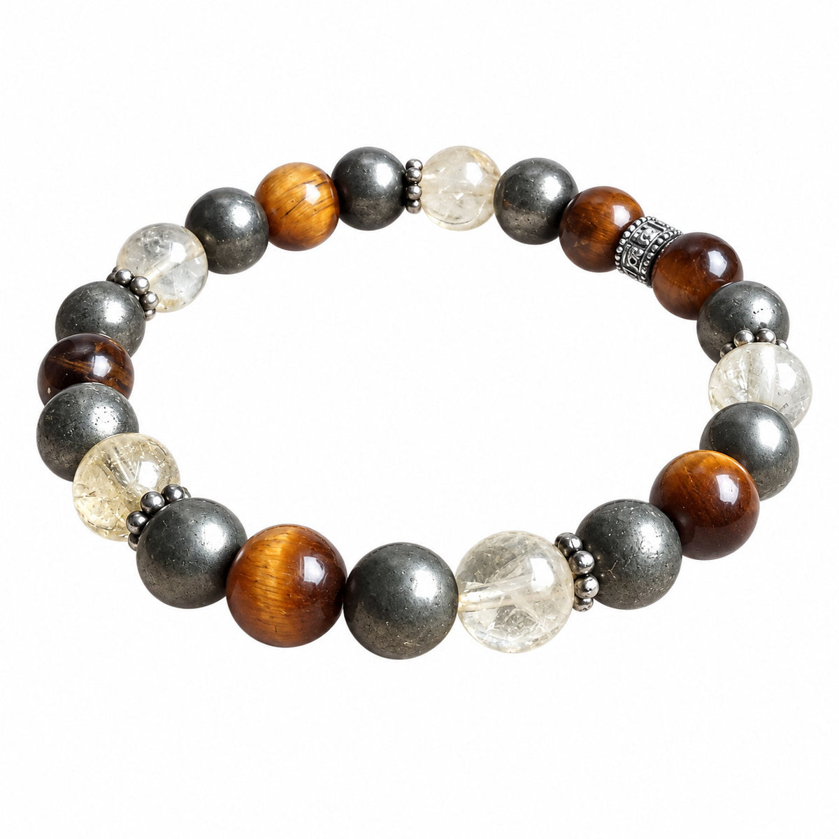 Bracelet Aurivane en œil de tigre, pyrite et citrine, symbole de réussite et de confiance
