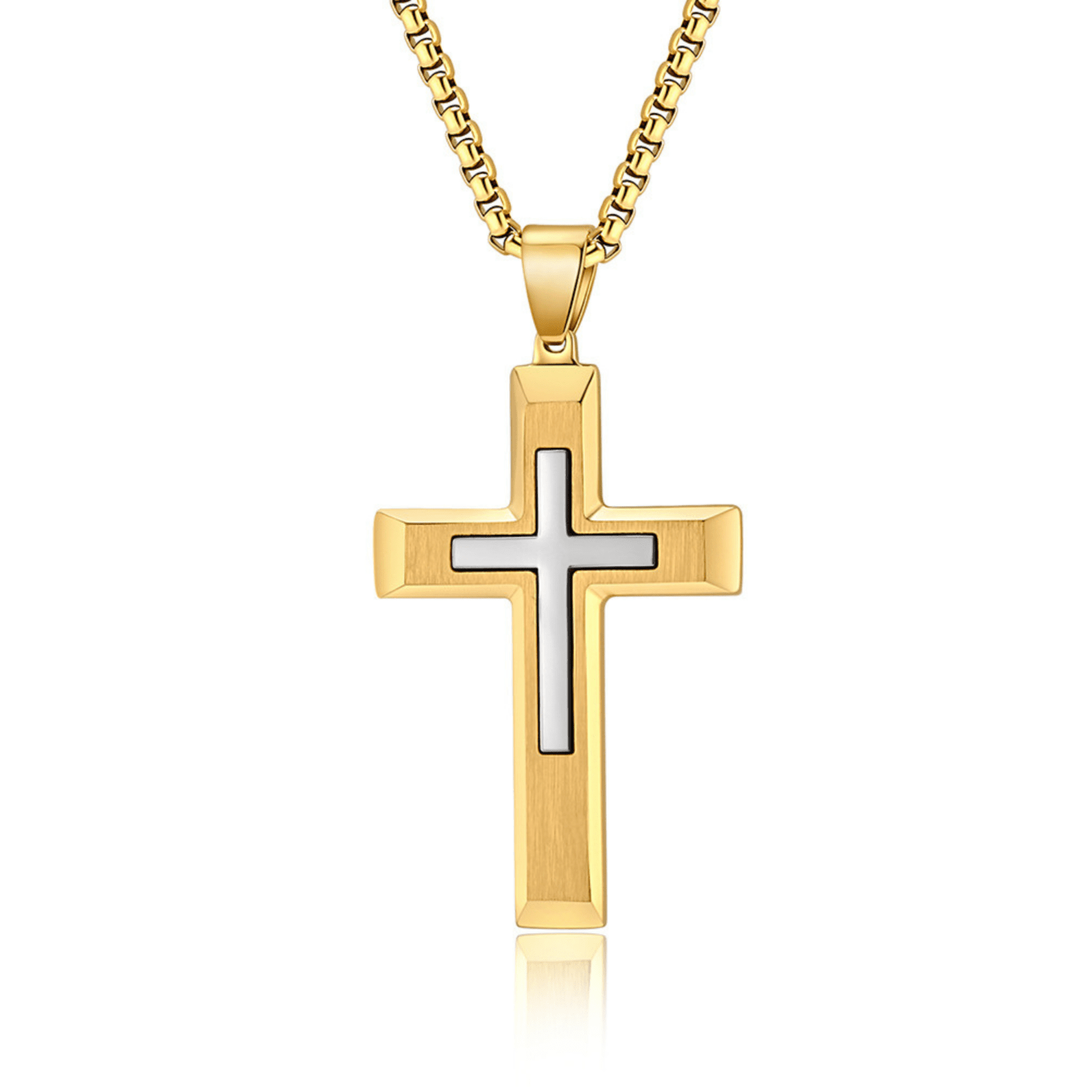 Bijou croix masculine, style épuré bicolore, acier 316L