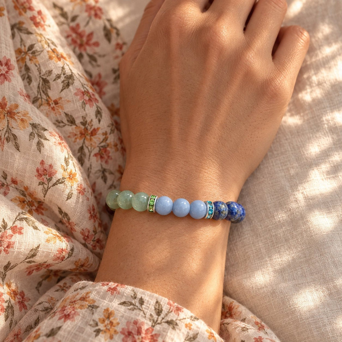 Bracelet 7 chakras unisexe en pierres naturelles, avec séparateurs ornés de cristaux