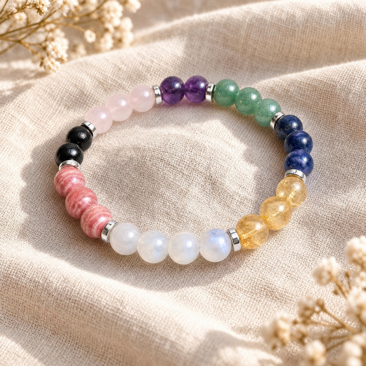 Bracelet chemin de vie, 8 pierres naturelles de 8 mm