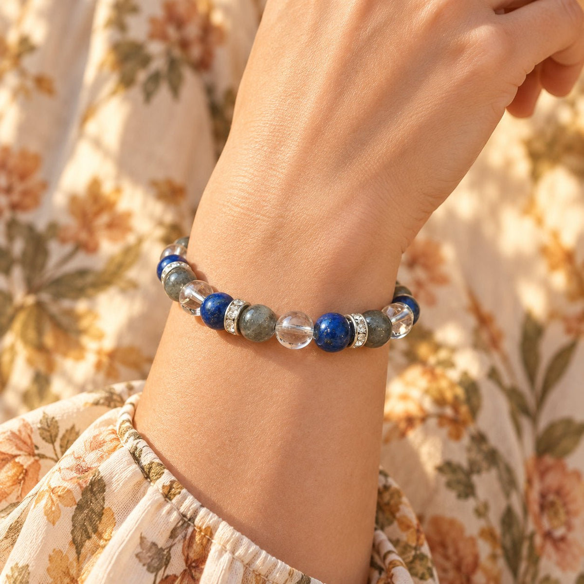 Bracelet en pierres naturelles de lapis-lazuli et labradorite, fibromyalgie