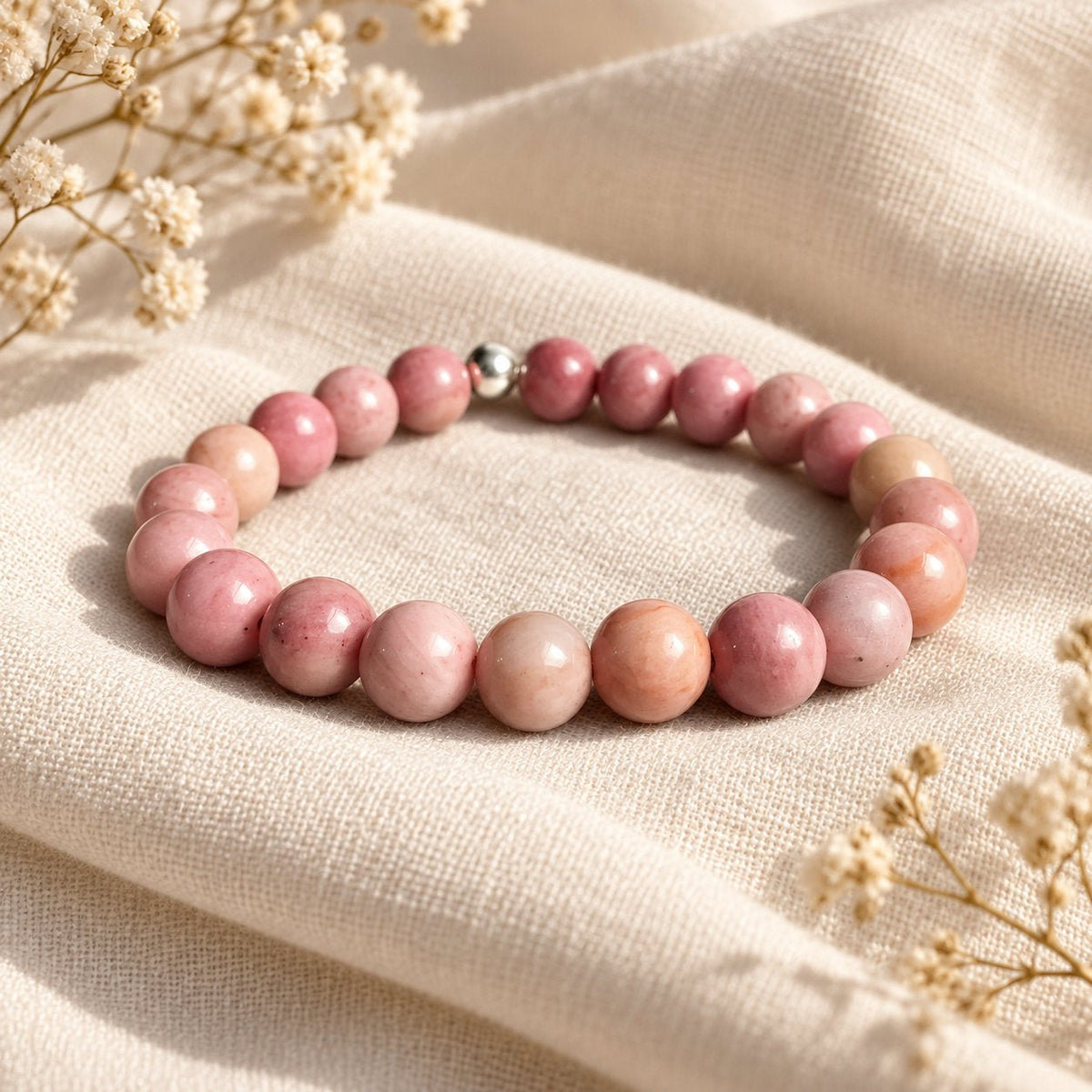 Bracelet en pierres naturelles de rhodonite, pour l’amour de soi et l’harmonie