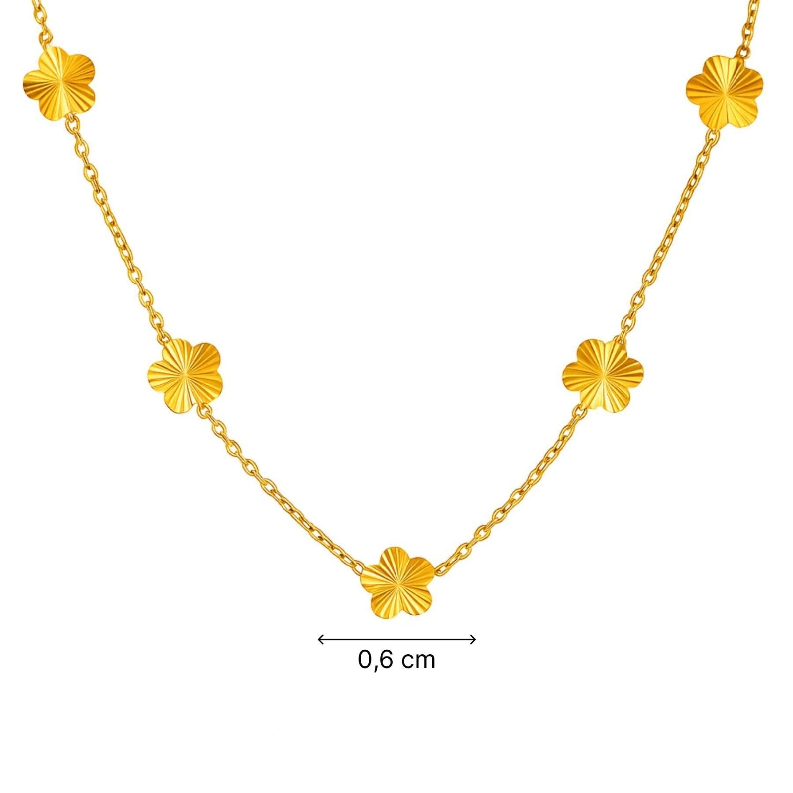 Chaîne élégante en acier doré, motifs trèfles ajourés, bijou léger et raffiné, modèle Aïsha