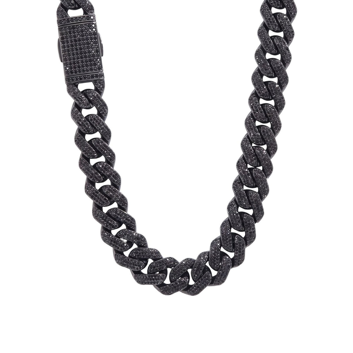Chaine hip-hop ice pour homme, en cuivre noir, maille large 20 mm sertie de zircon noir