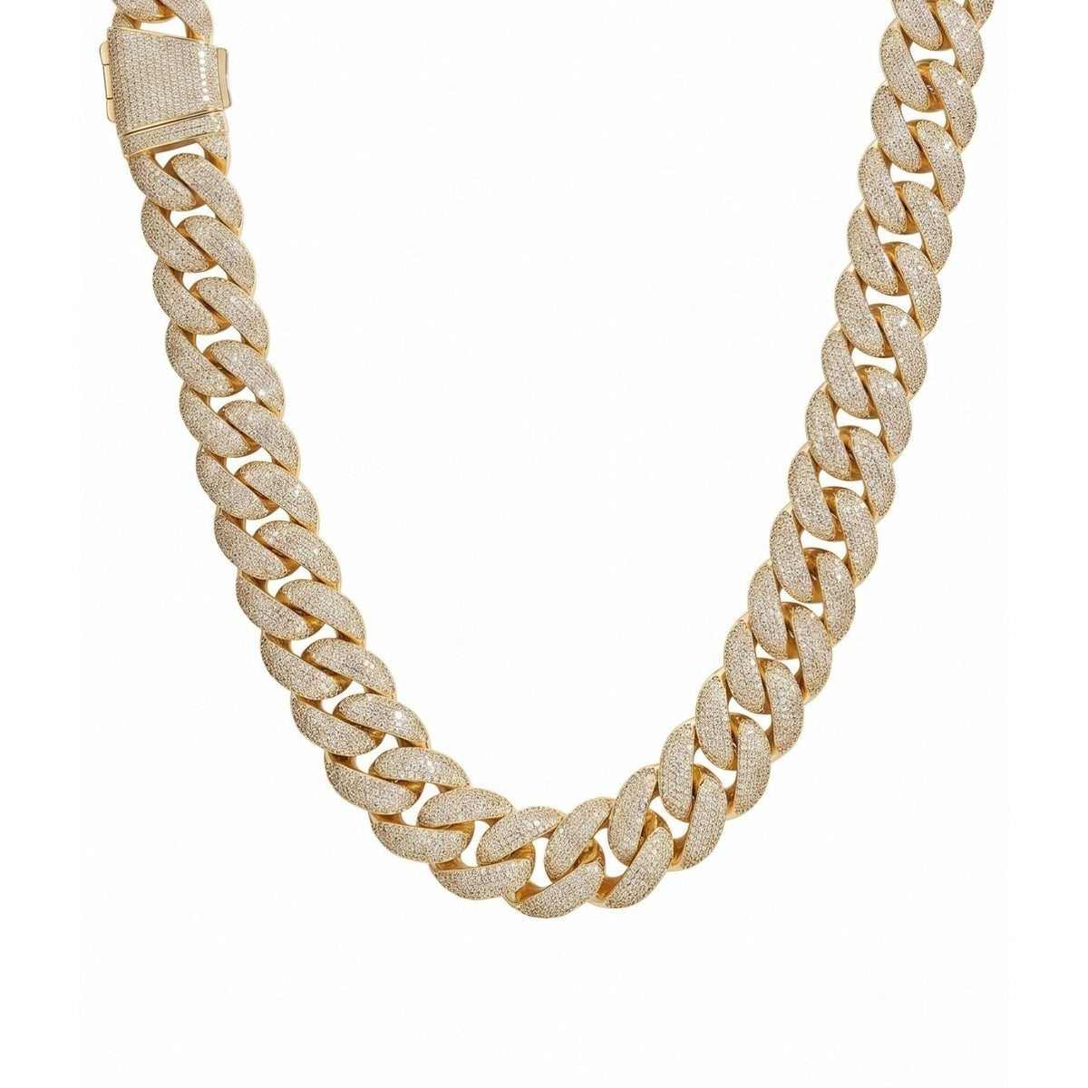Chaine ice pour homme, en cuivre serti de zircon, maille cubaine large 22 mm