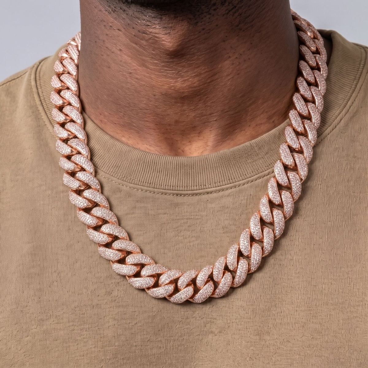 Chaine ice pour homme, en cuivre serti de zircon, maille cubaine large 22 mm