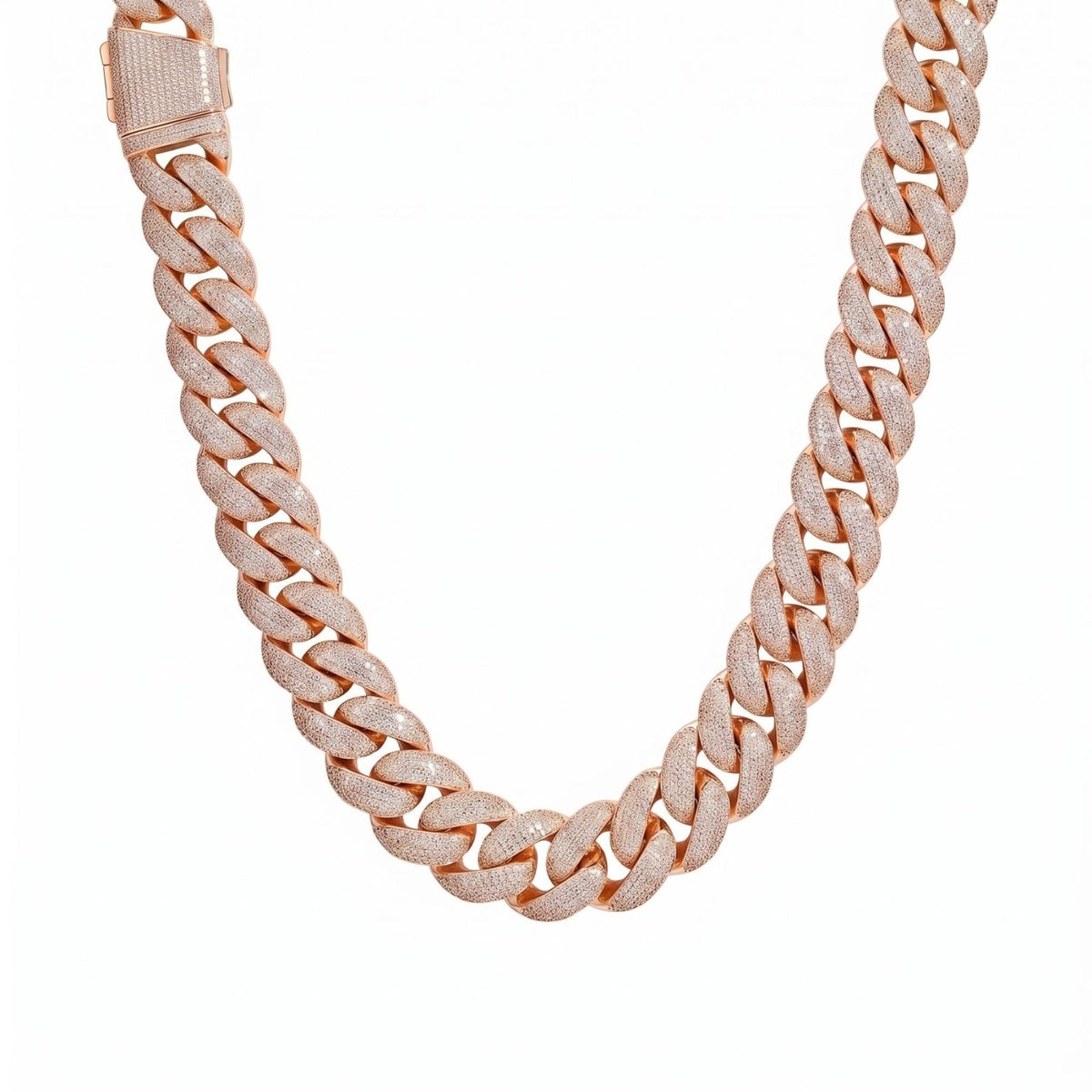 Chaine ice pour homme, en cuivre serti de zircon, maille cubaine large 22 mm