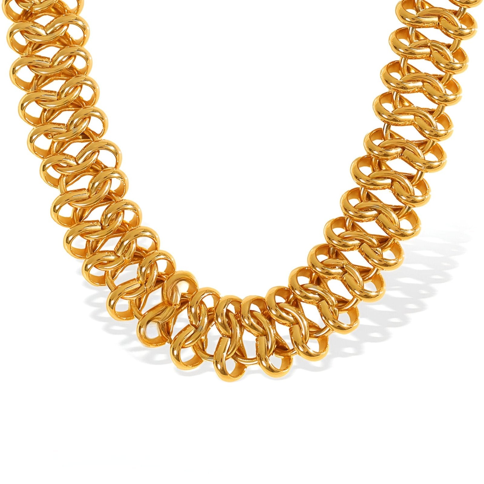 Chaîne maille européenne, design ajouré doré ou argenté, collier sculptural pour femme affirmé, modèle Gaïa
