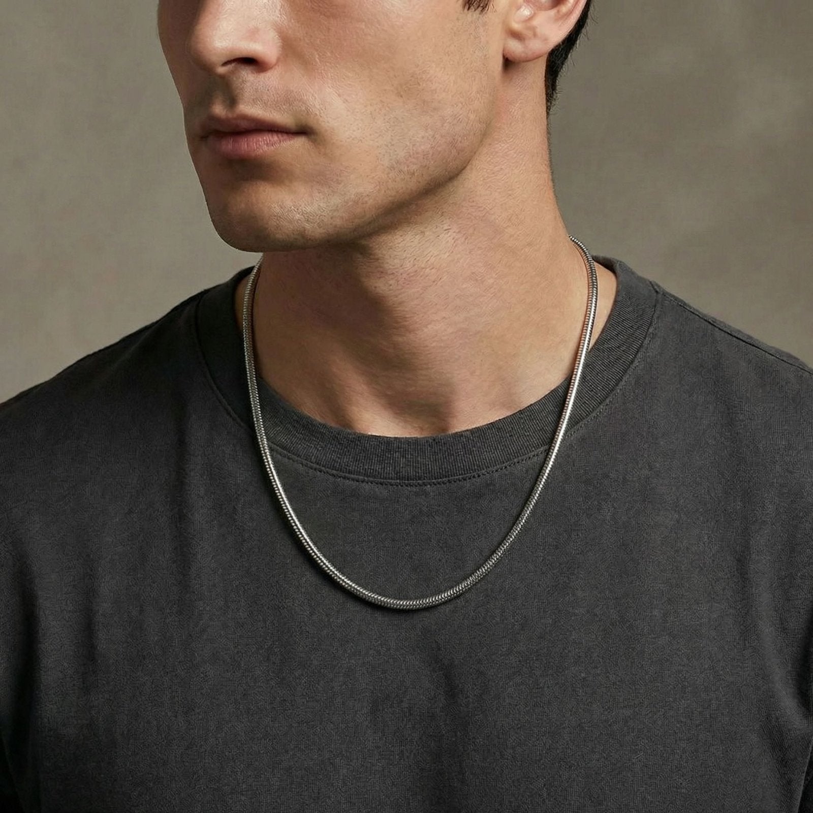 Chaine serpent ronde 6 mm en acier inoxydable, style moderne et tendance, pour hommes