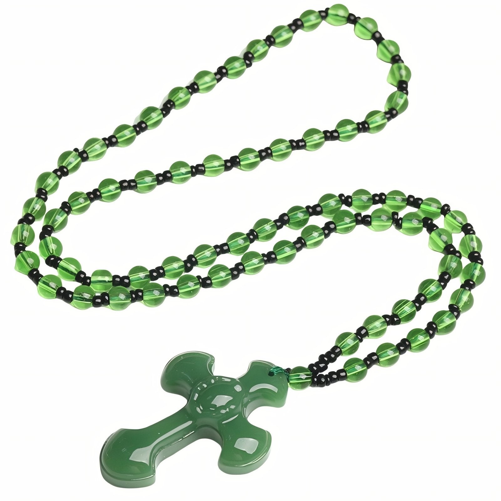 Chapelet collier croix translucide, avec perles en verre, bijou religieux