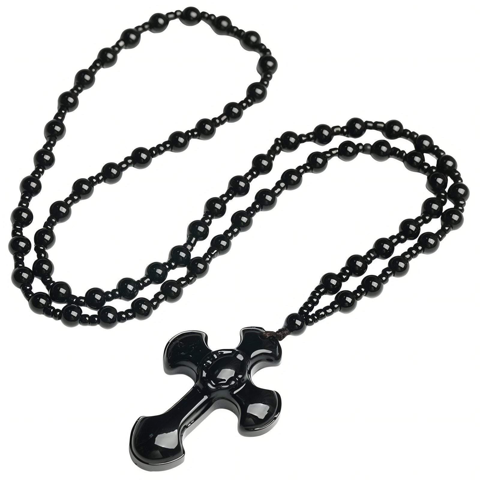 Chapelet collier croix translucide, avec perles en verre, bijou religieux