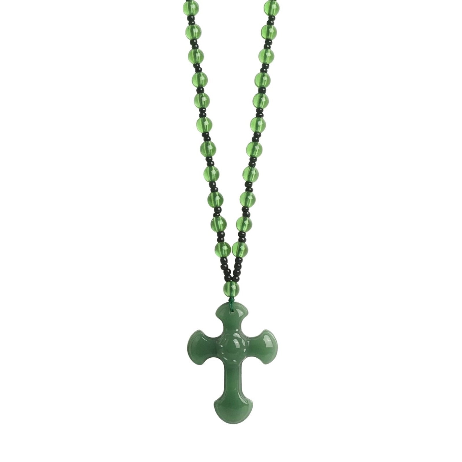 Chapelet collier croix translucide, avec perles en verre, bijou religieux