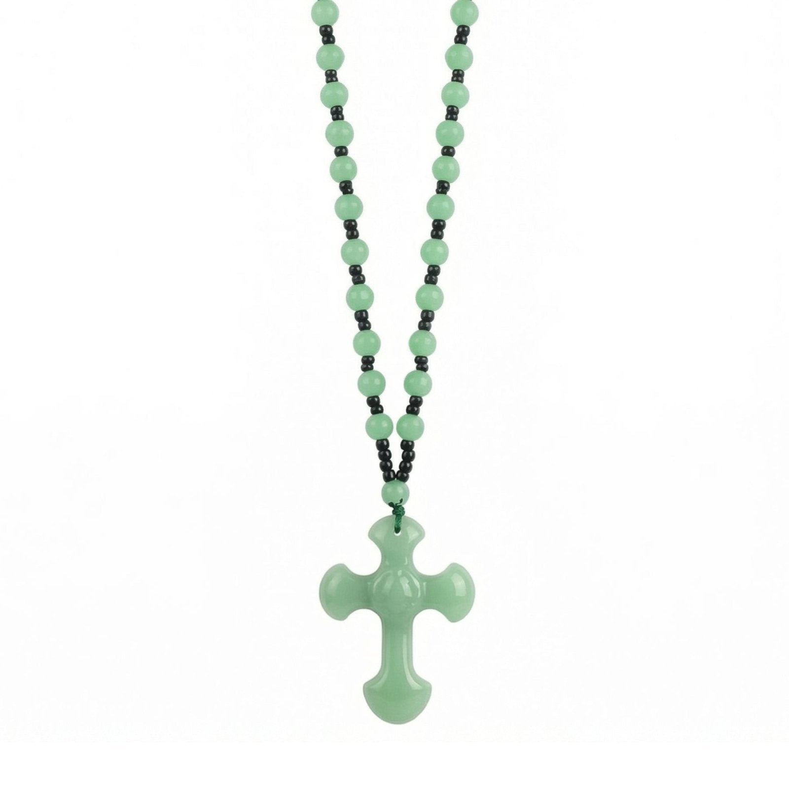 Chapelet collier croix translucide, avec perles en verre, bijou religieux
