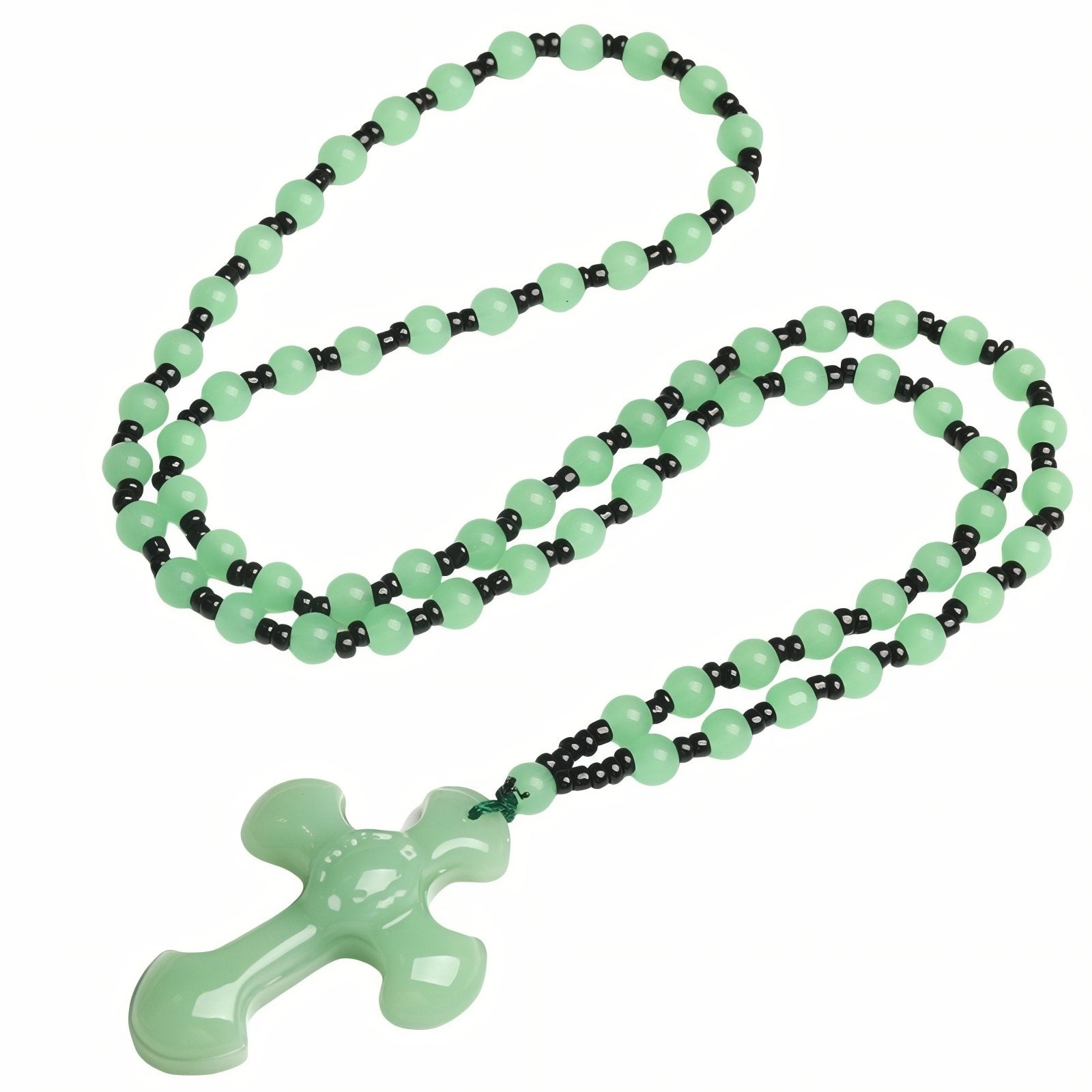 Chapelet collier croix translucide, avec perles en verre, bijou religieux