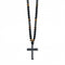 Chapelet collier pendentif croix en hématite, avec perles, en pierres naturelles noires et œil de tigre