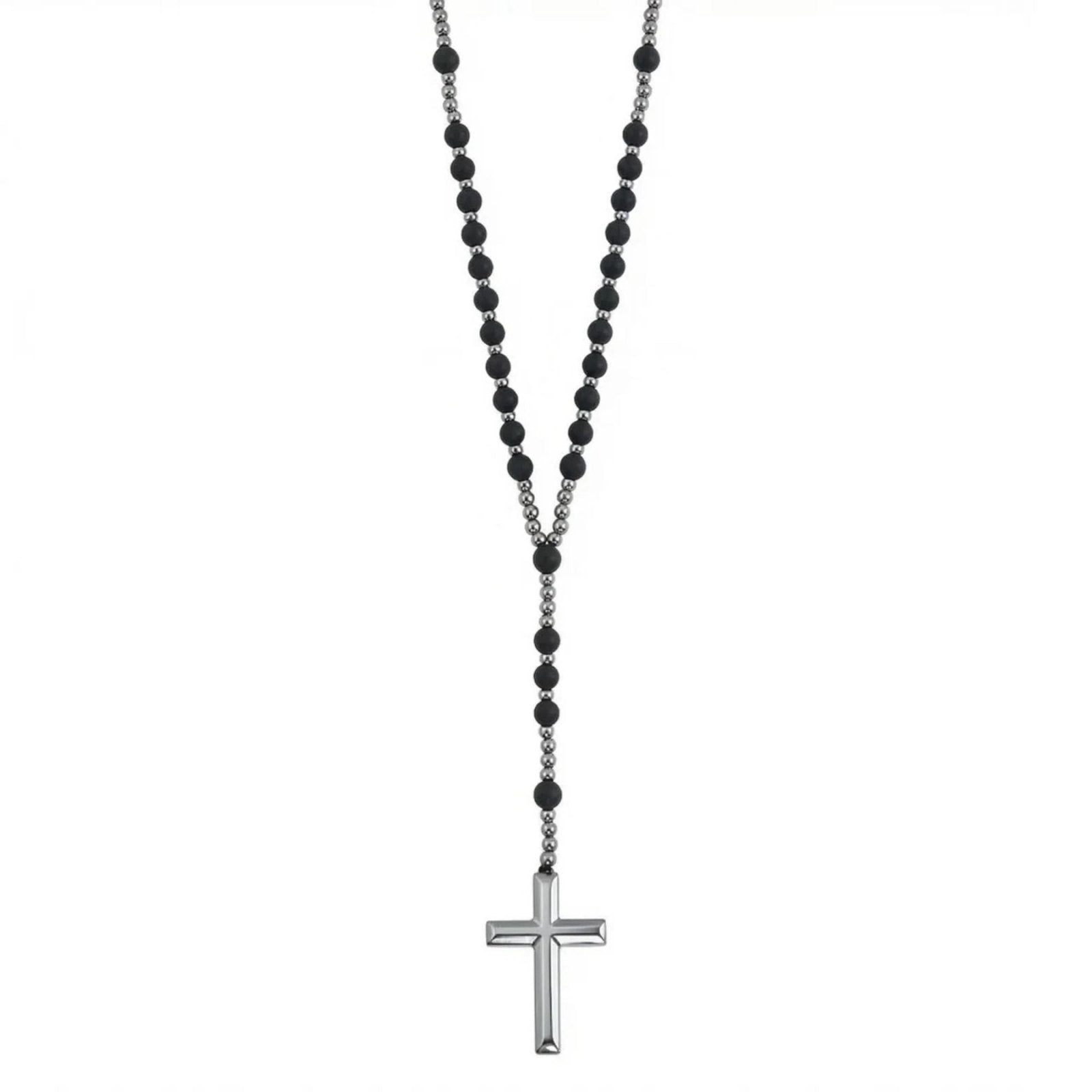 Chapelet collier pour homme, avec pendentif croix en hématite, perles en pierres naturelles