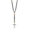 Chapelet collier religieux, avec pierre naturelle noire et oeil de tigre, pendentif croix en hématite
