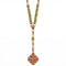 Chapelet en bois naturel avec pendentif croix de Jérusalem, perles vertes, style religieux et spirituel