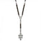 Chapelet pendentif croix et médaille Saint - Benoît, avec perles de bois, en alliage métallique, style religieux