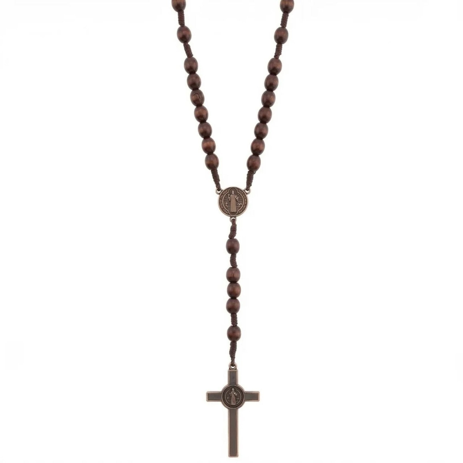 Chapelet Saint - Benoît, avec perles en bois et pendentif croix religieuse, en alliage métallique