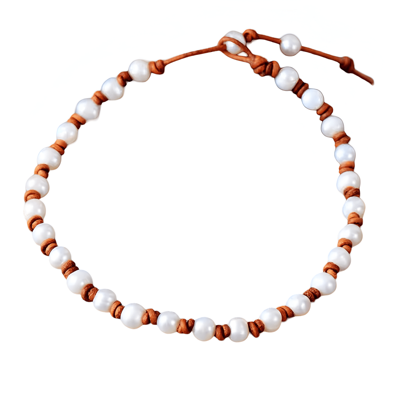 Choker ajustable en cuir naturel et véritables perles d’eau douce, bijou artisanal féminin, modèle Lagon