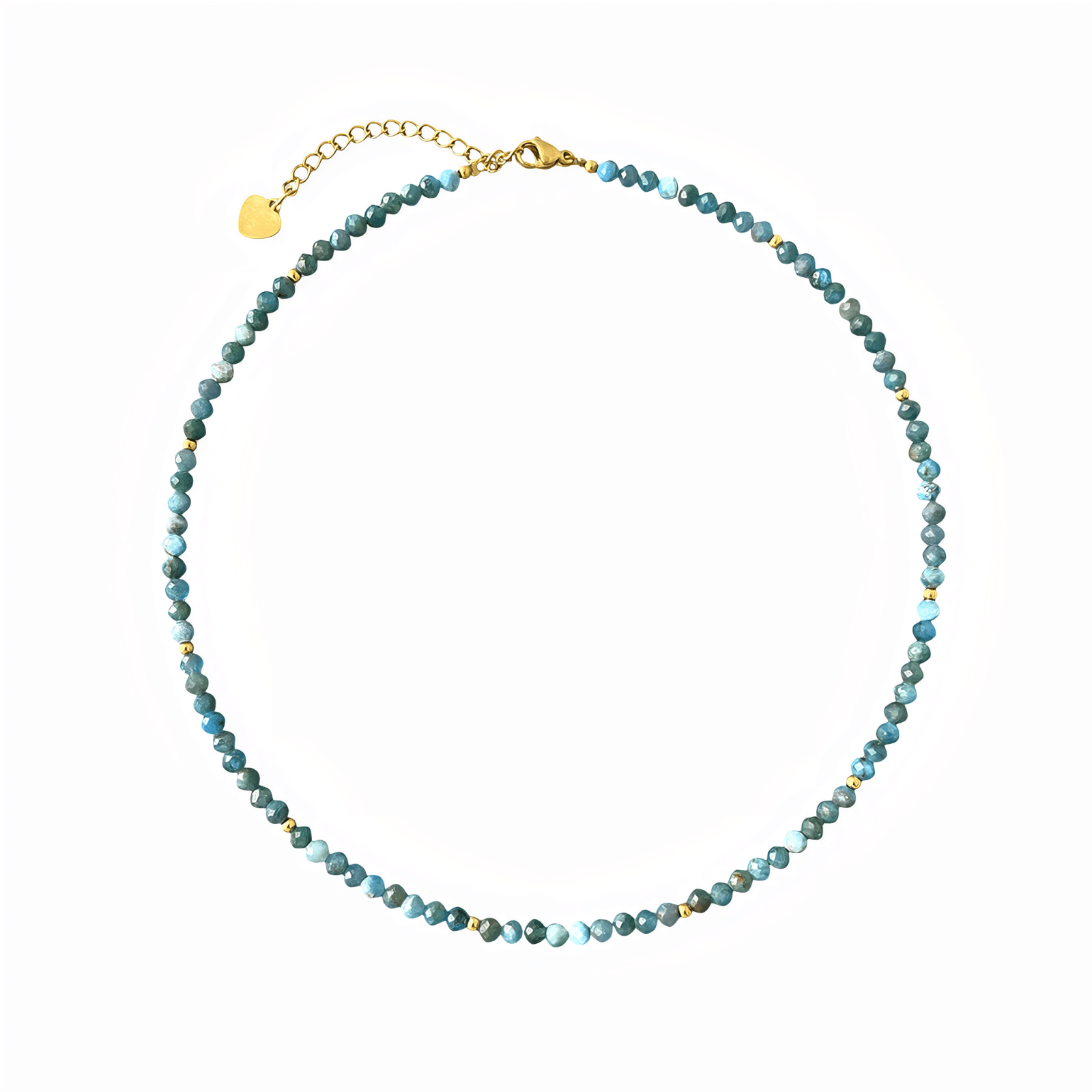 Choker en pierre naturelle d'apatite bleu, perles fines, chaine doré 18K, modèle Mabel