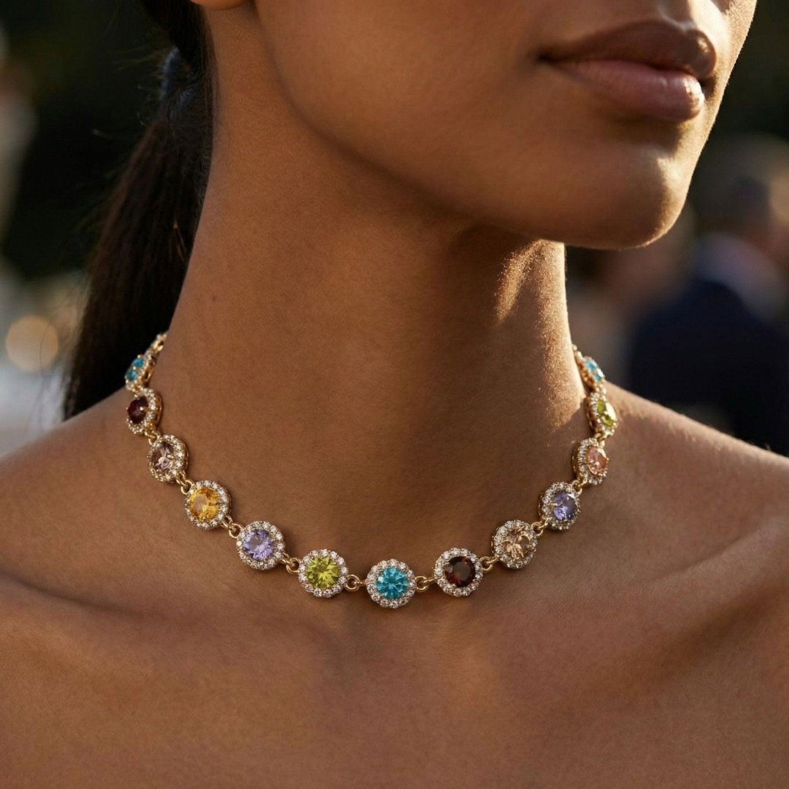 Choker femme doré à pierres multicolores, bijou fantaisie éclatant pour femme